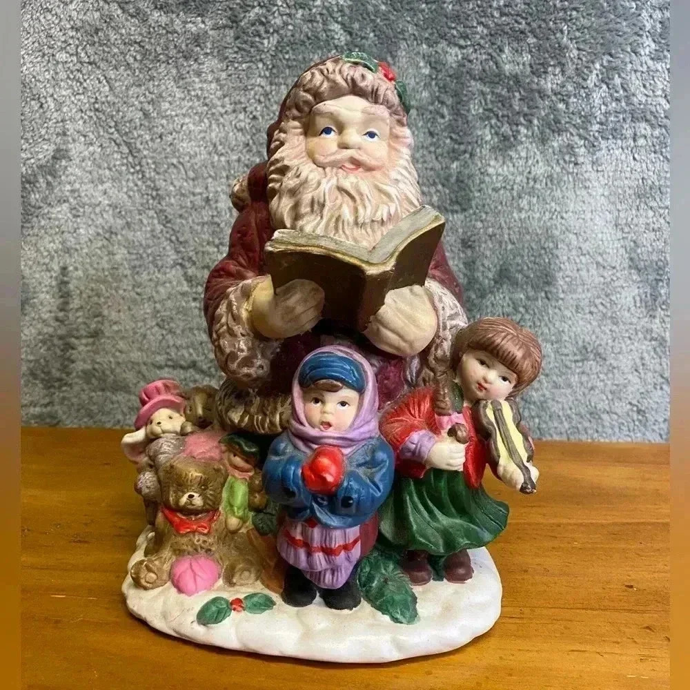 Santa Reading To Children Ceramic Vintage Christmas Figurine
